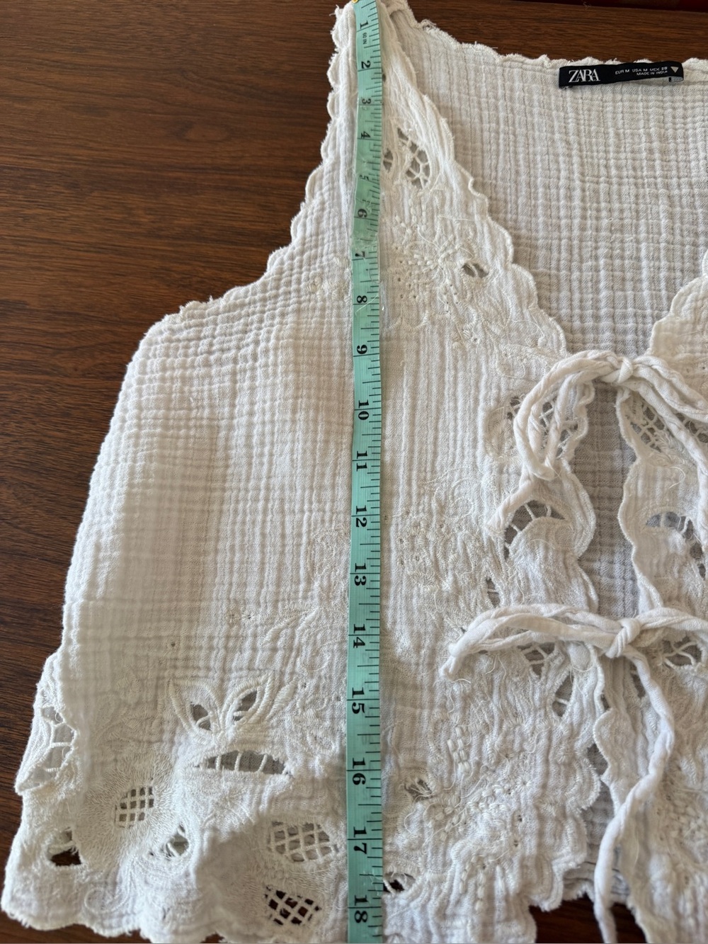 Zara Embroidered Openwork Gauze Tie-Front Vest Top: M - Picture 10 of 11